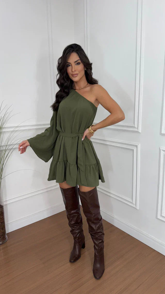 Vestido Nula Manga Babado Lola